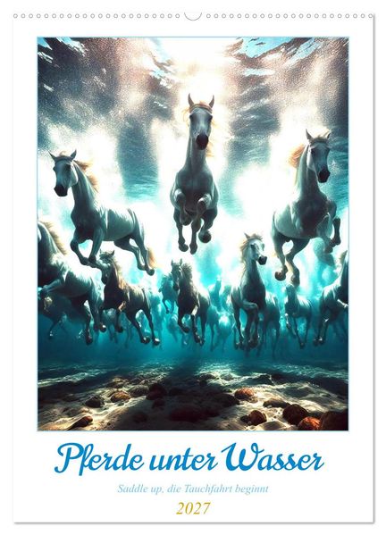 Pferde unter Wasser - Saddle up die Tauchfahrt beginnt (Wandkalender 2027 DIN A2 hoch) CALVENDO Monatskalender