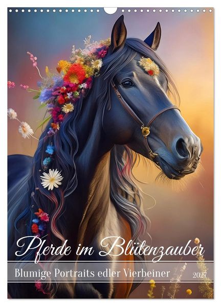 Pferde im Blütenzauber - Blumige Portraits edler Vierbeiner (Wandkalender 2027 DIN A3 hoch) CALVENDO Monatskalender