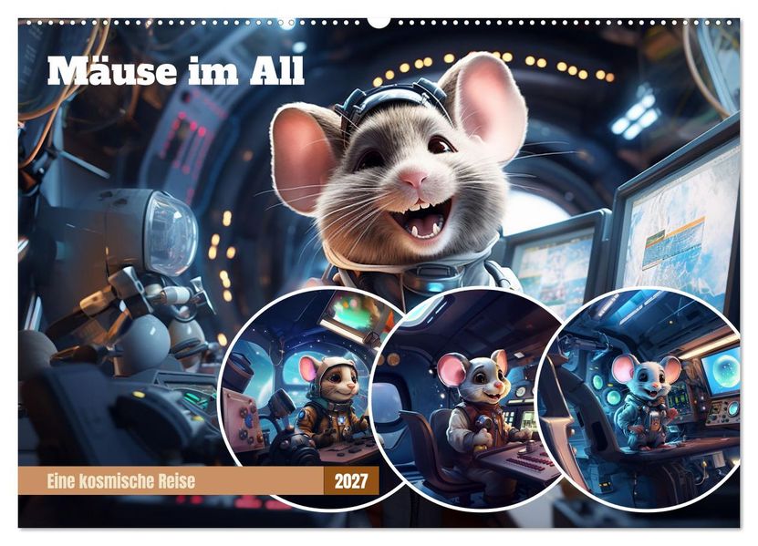 Mäuse im All (Wandkalender 2027 DIN A2 quer) CALVENDO Monatskalender