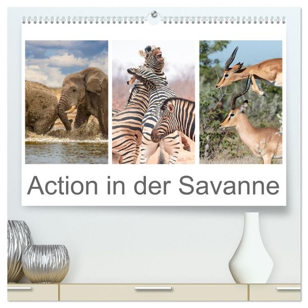 Action in der Savanne (hochwertiger Premium Wandkalender 2027 DIN A2 quer) Kunstdruck in Hochglanz