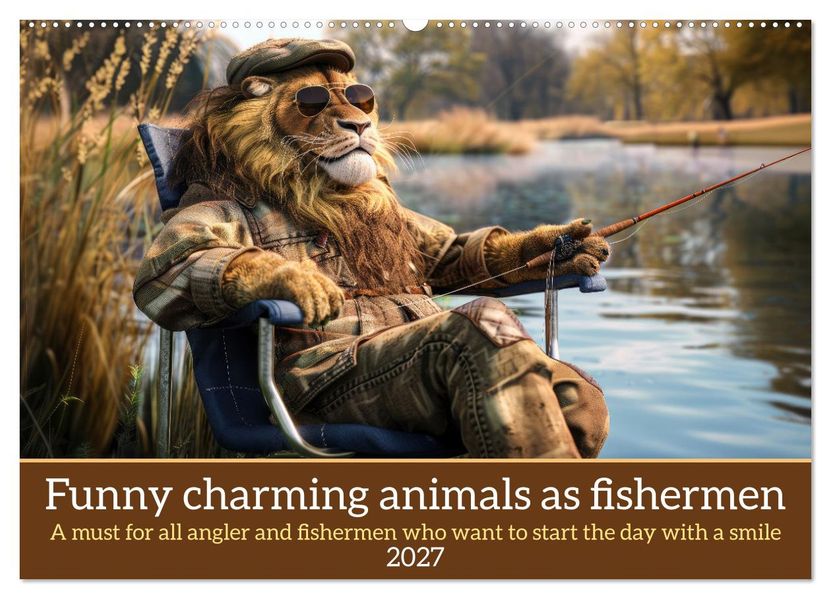 Funny charming animals as fishermen (Wall Calendar 2027 DIN A2 landscape) CALVENDO 12 Month Wall Calendar