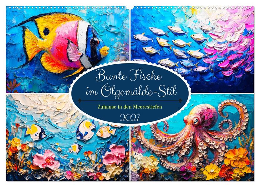 Bunte Fische im Ölgemälde-Stil. Zuhause in den Meerestiefen (Wandkalender 2027 DIN A2 quer) CALVENDO Monatskalender