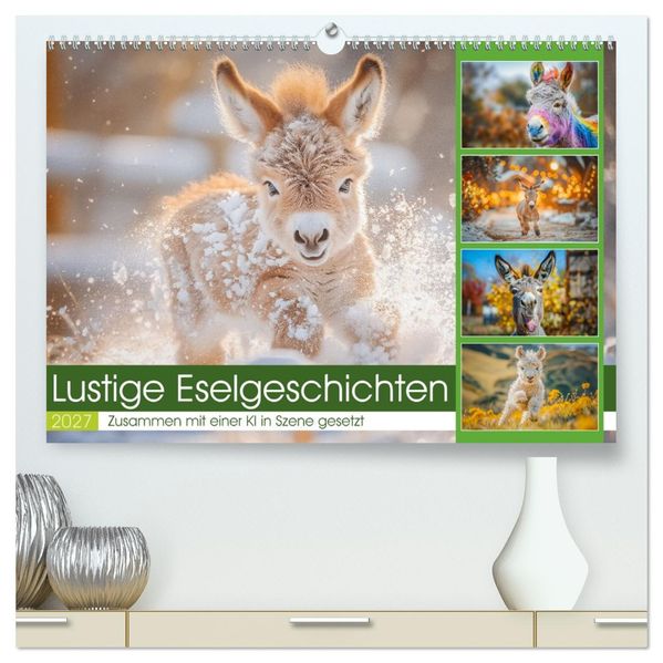Lustige Eselgeschichten (hochwertiger Premium Wandkalender 2027 DIN A2 quer) Kunstdruck in Hochglanz