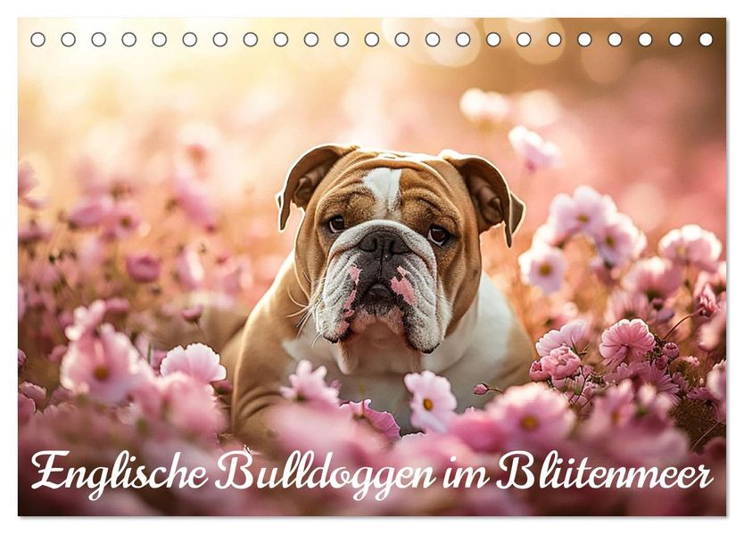 Englische Bulldoggen im Blütenmeer (Tischkalender 2027 DIN A5 quer) CALVENDO Monatskalender