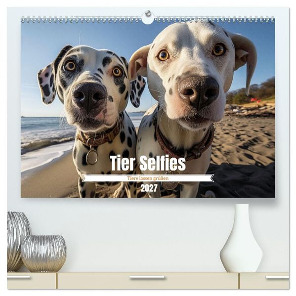 Tier Selfies (hochwertiger Premium Wandkalender 2027 DIN A2 quer) Kunstdruck in Hochglanz