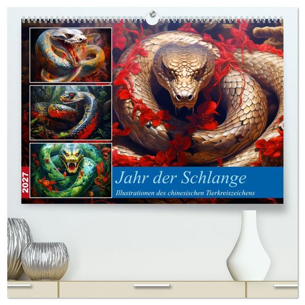 Jahr der Schlange - Illustrationen des chinesischen Tierkreiszeichens (hochwertiger Premium Wandkalender 2027 DIN A2 quer) Kunstdruck in Hochglanz