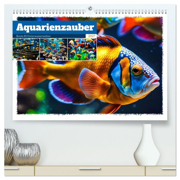 Aquarienzauber - Bunte KI Unterwasserwelten (hochwertiger Premium Wandkalender 2027 DIN A2 quer) Kunstdruck in Hochglanz