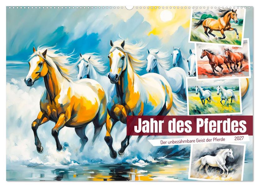 Jahr des Pferdes - Der unbezähmbare Geist der Pferde (Wandkalender 2027 DIN A2 quer) CALVENDO Monatskalender