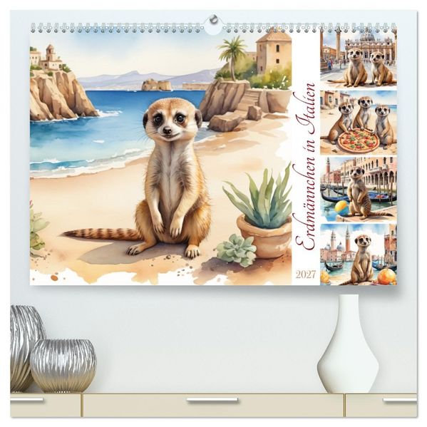 Erdmännchen in Italien (hochwertiger Premium Wandkalender 2027 DIN A2 quer) Kunstdruck in Hochglanz