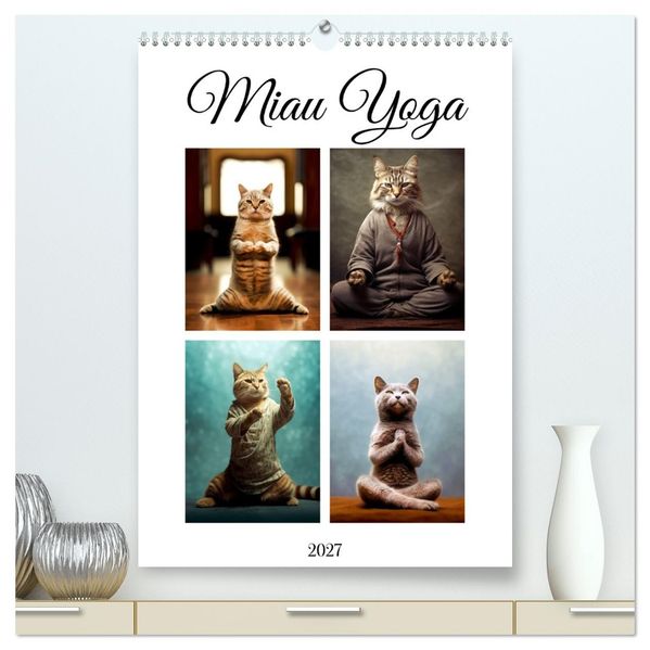 Miau Yoga (hochwertiger Premium Wandkalender 2027 DIN A2 hoch) Kunstdruck in Hochglanz