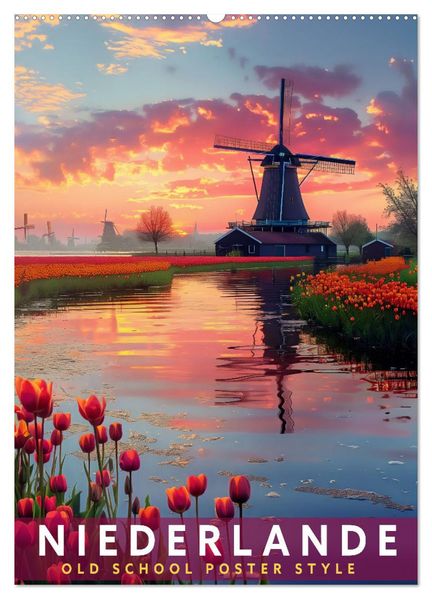 Niederlande - Old School Poster Style (Wandkalender 2027 DIN A2 hoch) CALVENDO Monatskalender