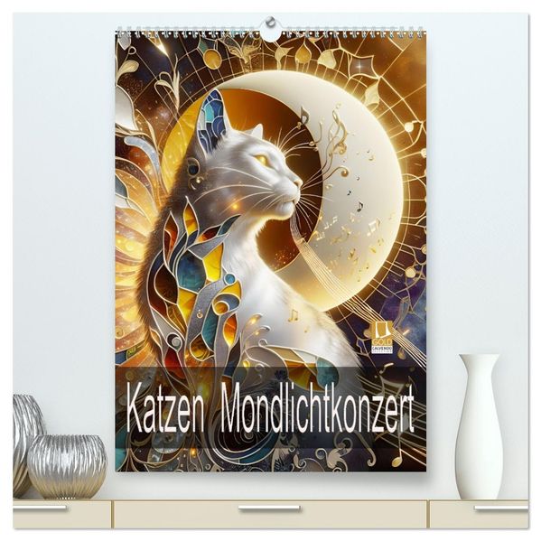 Katzen Mondlichtkonzert (hochwertiger Premium Wandkalender 2027 DIN A2 hoch) Kunstdruck in Hochglanz