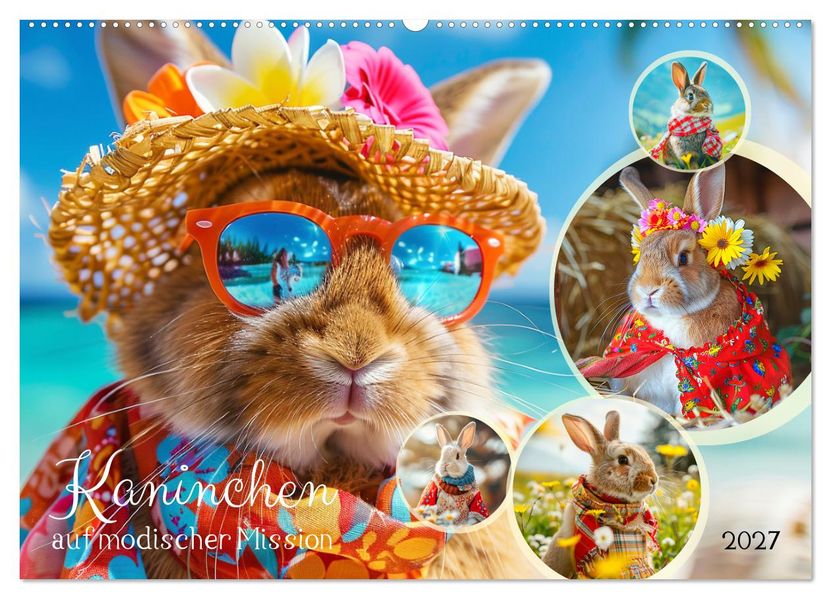 Kaninchen auf modischer Mission (Wandkalender 2027 DIN A2 quer) CALVENDO Monatskalender