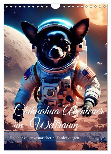 Chihuahua Abenteuer im Weltraum (Wandkalender 2027 DIN A4 hoch) CALVENDO Monatskalender