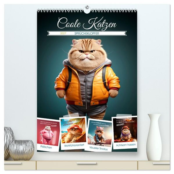 COOLE KATZEN Sprücheklopfer (hochwertiger Premium Wandkalender 2027 DIN A2 hoch) Kunstdruck in Hochglanz