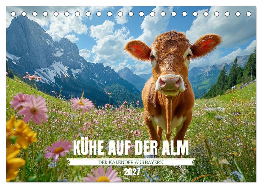 KÜHE AUF DER ALM - Der Kalender aus Bayern (Tischkalender 2027 DIN A5 quer) CALVENDO Monatskalender