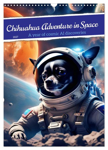 Chihuahua Adventure in Space (Wall Calendar 2027 DIN A3 portrait) CALVENDO 12 Month Wall Calendar