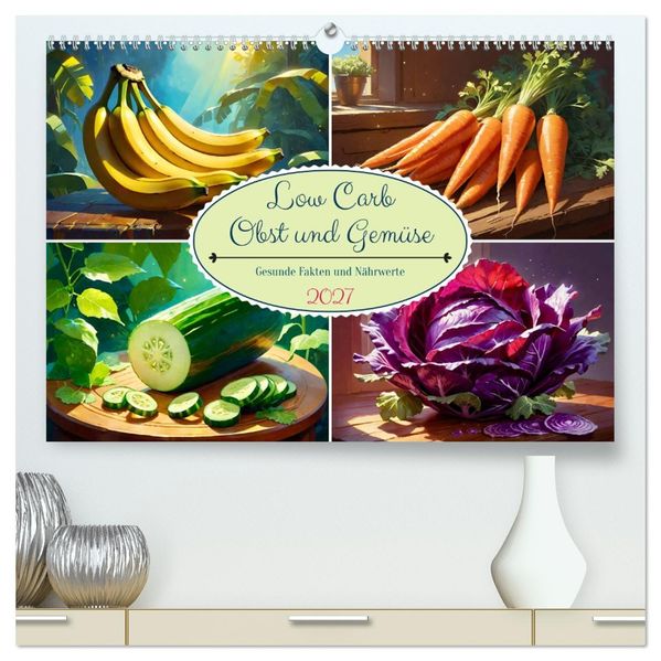 Low Carb Obst und Gemüse (hochwertiger Premium Wandkalender 2027 DIN A2 quer) Kunstdruck in Hochglanz