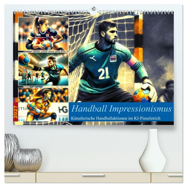 Handball Impressionismus Künstlerische Handballaktionen im KI-Pinselstrich (hochwertiger Premium Wandkalender 2027 DIN A2 quer) Kunstdruck in Hochglanz