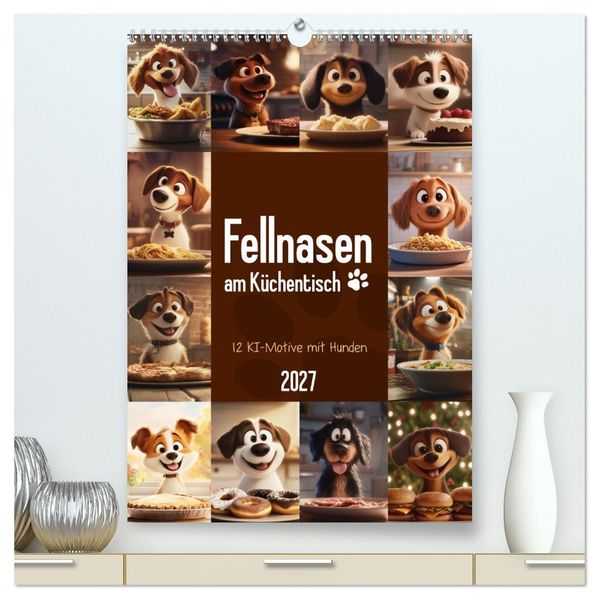 Fellnasen am Küchentisch - 12 KI-Motive mit Hunden (hochwertiger Premium Wandkalender 2027 DIN A2 hoch) Kunstdruck in Hochglanz