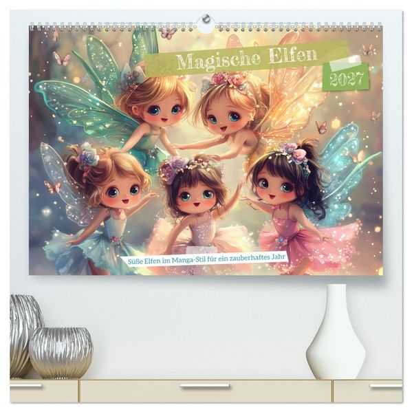 Magische Elfen - Süße Elfen im Manga-Stil für ein zauberhaftes Jahr (hochwertiger Premium Wandkalender 2027 DIN A2 quer) Kunstdruck in Hochglanz