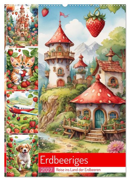 Erdbeeriges - Reise ins Land der Erdbeeren (Wandkalender 2027 DIN A2 hoch) CALVENDO Monatskalender