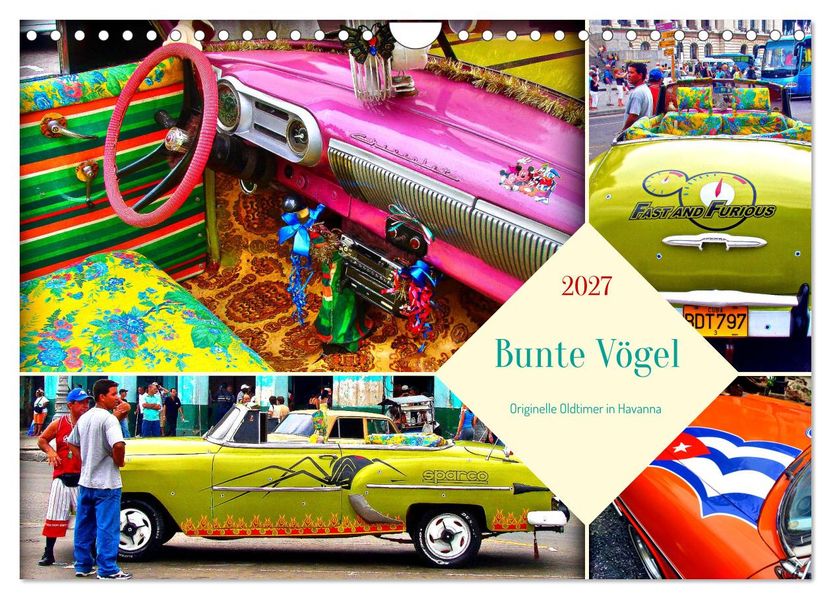 Bunte Vögel - Originelle Oldtimer in Havanna (Wandkalender 2027 DIN A4 quer) CALVENDO Monatskalender
