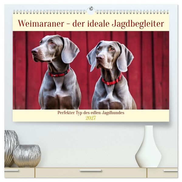 Weimaraner - der ideale Jagdbegleiter (hochwertiger Premium Wandkalender 2027 DIN A2 quer) Kunstdruck in Hochglanz