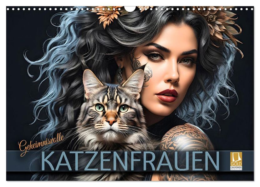 Geheimnisvolle Katzenfrauen (Wandkalender 2027 DIN A3 quer) CALVENDO Monatskalender