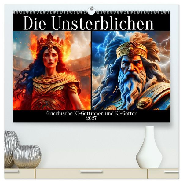 Die Unsterblichen - Griechische KI-Göttinnen und KI-Götter (hochwertiger Premium Wandkalender 2027 DIN A2 quer) Kunstdruck in Hochglanz