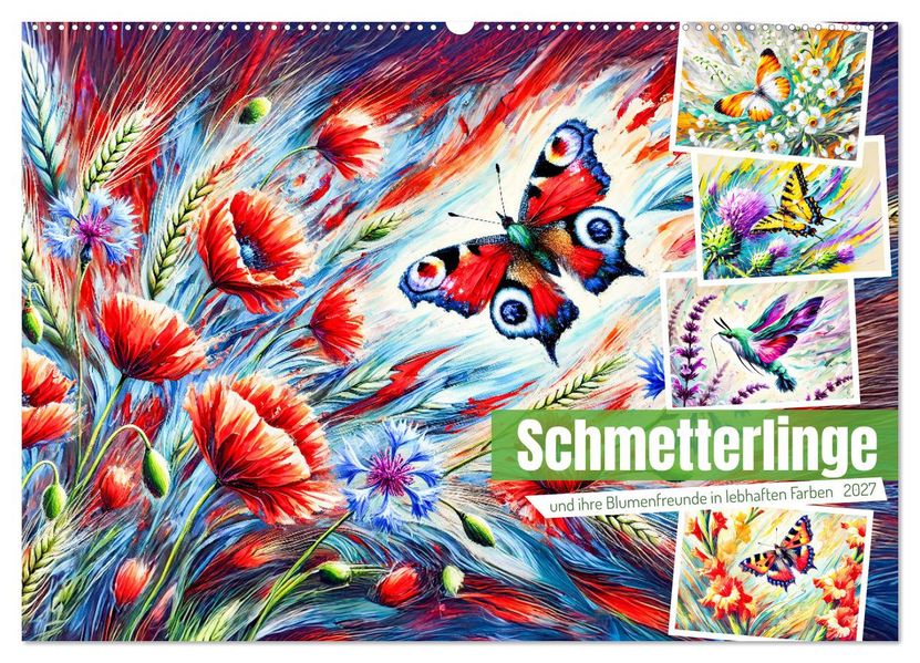Schmetterlinge und ihre Blumenfreunde in lebhaften Farben (Wandkalender 2027 DIN A2 quer) CALVENDO Monatskalender