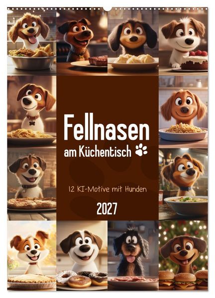 Fellnasen am Küchentisch - 12 KI-Motive mit Hunden (Wandkalender 2027 DIN A2 hoch) CALVENDO Monatskalender