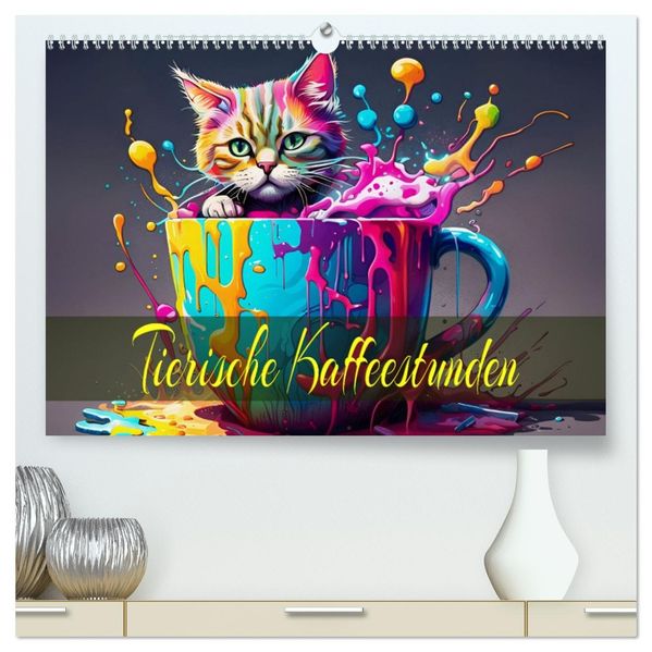 Tierische Kaffeestunden (hochwertiger Premium Wandkalender 2027 DIN A2 quer) Kunstdruck in Hochglanz