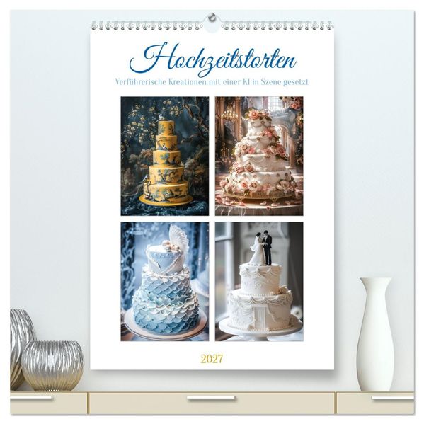 Hochzeitstorten - Verführerische Kreationen mit einer KI in Szene gesetzt (hochwertiger Premium Wandkalender 2027 DIN A2 hoch) Kunstdruck in Hochglanz