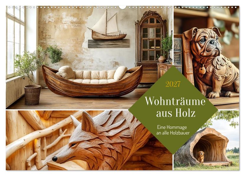 Wohnträume aus Holz (Wandkalender 2027 DIN A2 quer) CALVENDO Monatskalender