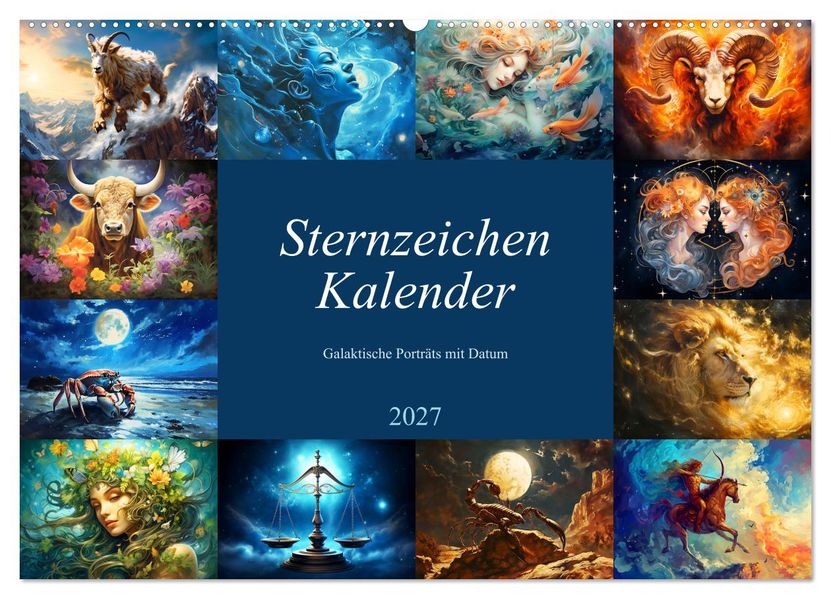 Sternzeichen-Kalender - Galaktische Porträts mit Datum (Wandkalender 2027 DIN A2 quer) CALVENDO Monatskalender