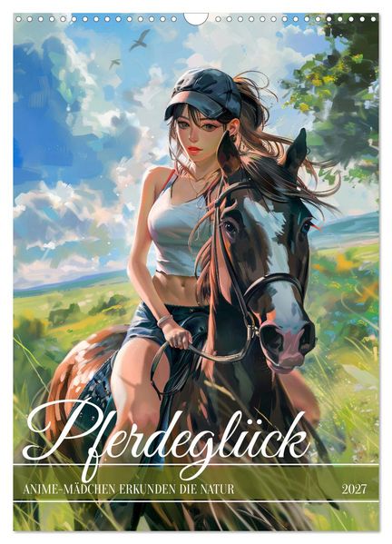 Pferdeglück - Anime-Mädchen erkunden die Natur (Wandkalender 2027 DIN A3 hoch) CALVENDO Monatskalender