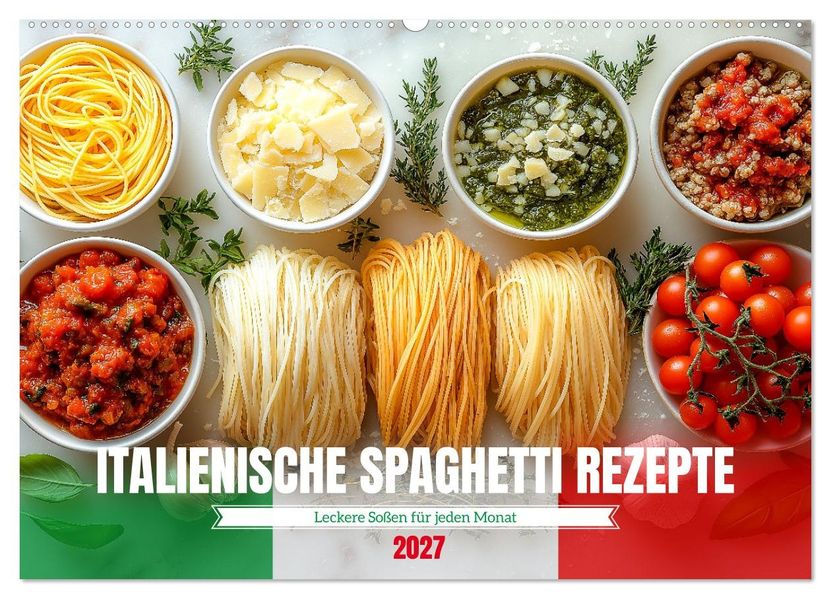Italienische Spaghetti Rezepte - Leckere Soßen für jeden Monat (Wandkalender 2027 DIN A2 quer) CALVENDO Monatskalender