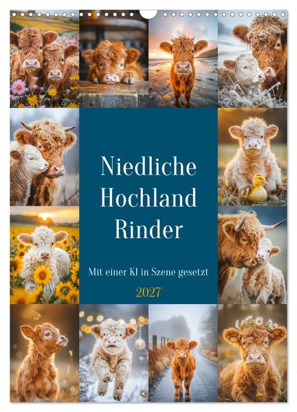 Niedliche Hochland Rinder (Wandkalender 2027 DIN A3 hoch) CALVENDO Monatskalender