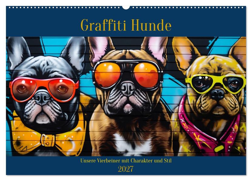 Graffiti Hunde (Wandkalender 2027 DIN A2 quer) CALVENDO Monatskalender