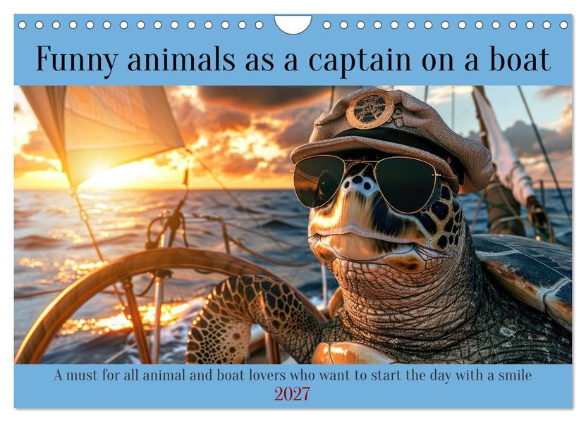 Funny animals as a captain on a boat (Wall Calendar 2027 DIN A4 landscape) CALVENDO 12 Month Wall Calendar