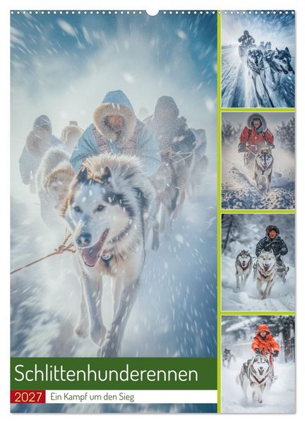 Schlittenhunderennen (Wandkalender 2027 DIN A2 hoch) CALVENDO Monatskalender