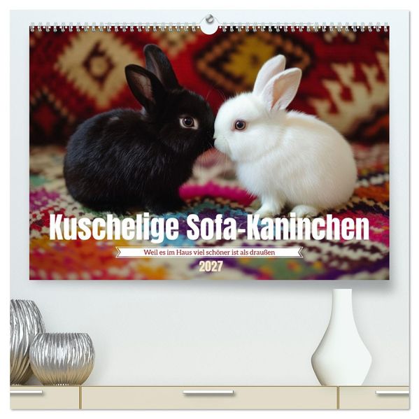 Kuschelige Sofa-Kaninchen (hochwertiger Premium Wandkalender 2027 DIN A2 quer) Kunstdruck in Hochglanz