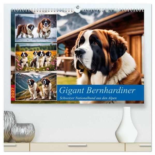 Gigant Bernhardiner (hochwertiger Premium Wandkalender 2027 DIN A2 quer) Kunstdruck in Hochglanz