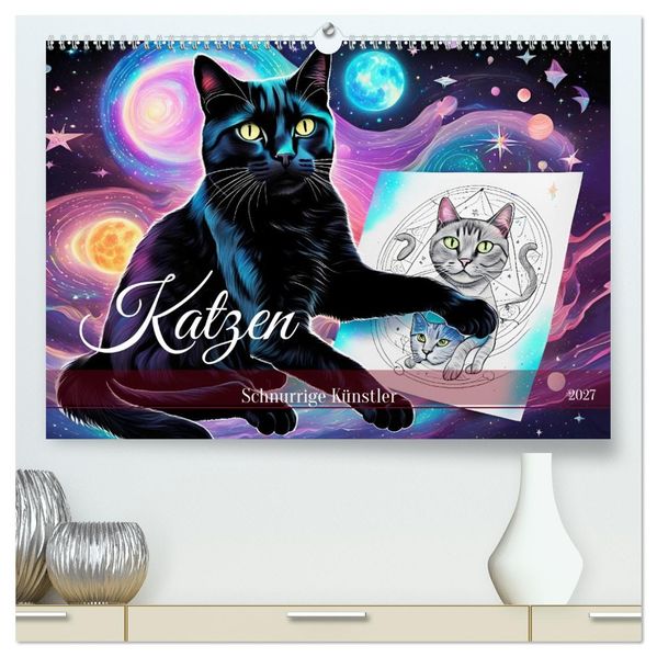 Katzen Schnurrige Künstler (hochwertiger Premium Wandkalender 2027 DIN A2 quer) Kunstdruck in Hochglanz
