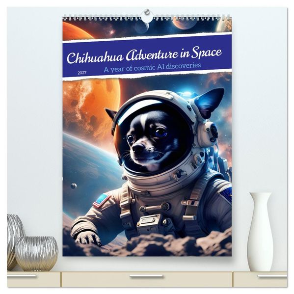 Chihuahua Adventure in Space (High Quality Premium Wall Calendar 2027 DIN A2 portrait)CALVENDO 12 Month Wall Calendar
