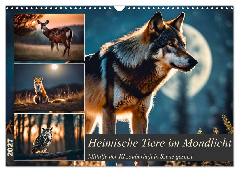 Heimische Tiere im Mondlicht (Wandkalender 2027 DIN A3 quer) CALVENDO Monatskalender