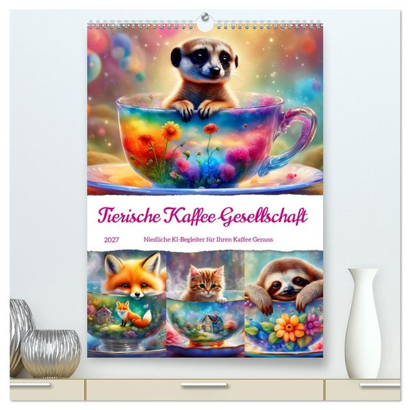 Tierische Kaffee Gesellschaft (hochwertiger Premium Wandkalender 2027 DIN A2 hoch) Kunstdruck in Hochglanz