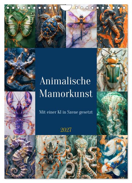 Animalische Mamorkunst (Wandkalender 2027 DIN A4 hoch) CALVENDO Monatskalender
