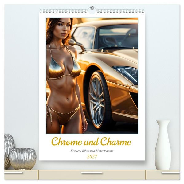 Chrome und Charme - Frauen Bikes und Motorträume (hochwertiger Premium Wandkalender 2027 DIN A2 hoch) Kunstdruck in Hochglanz